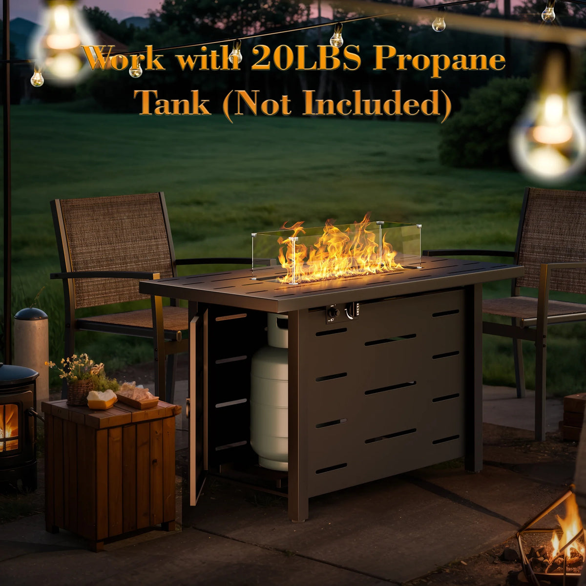 43 Inch Propane Gas Fire Pit Table with Lid and Lava Rock C166