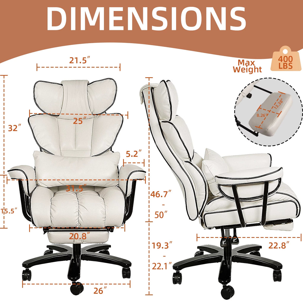 Big and Tall Ergonomic PU Leather Reclining Office Chair with Footrest W3592