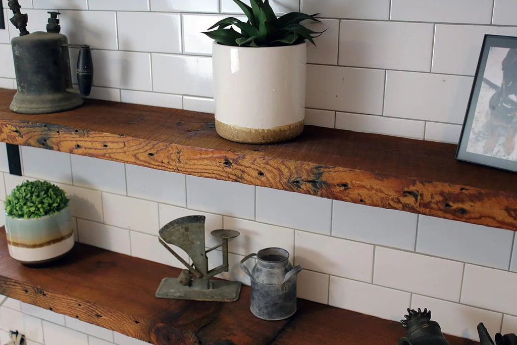 Reclaimed Wood Mantel Shelf with Steel Angle Brackets C906