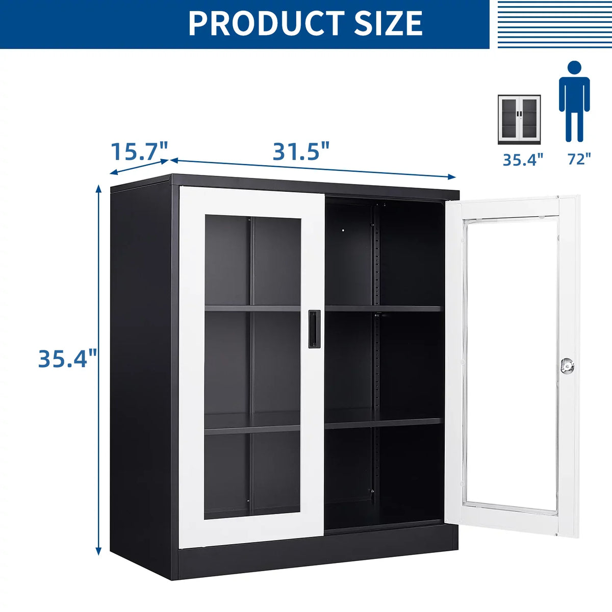 35.4" Metal Storage Cabinet with Glass Doors V384