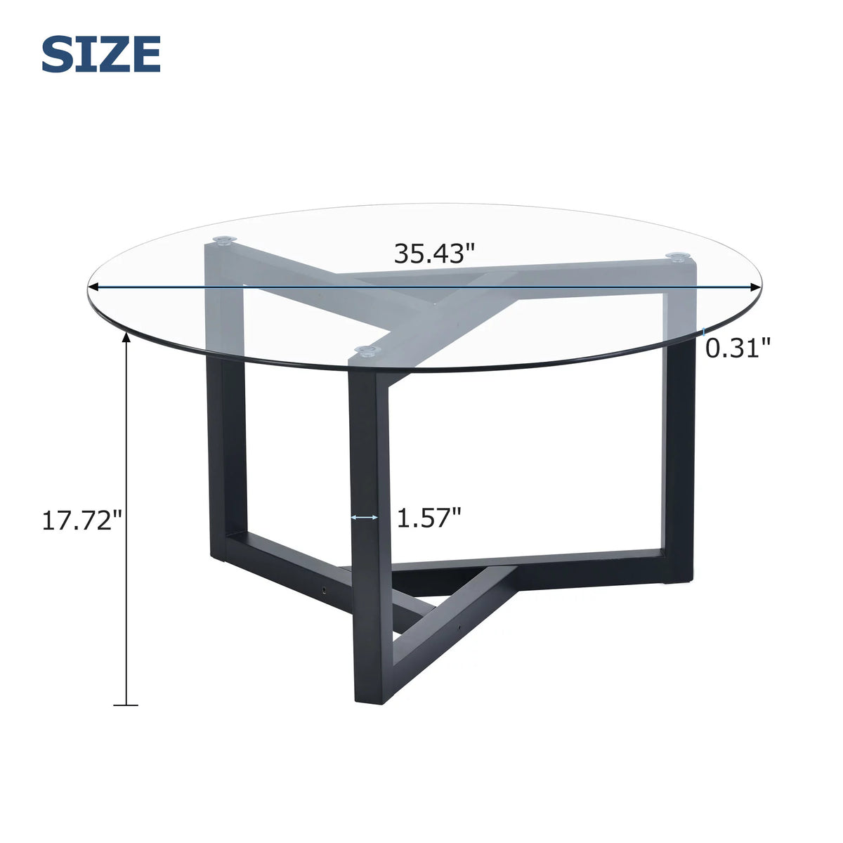 Round Glass Coffee Table with Tempered Glass Top & Wood Base A2911