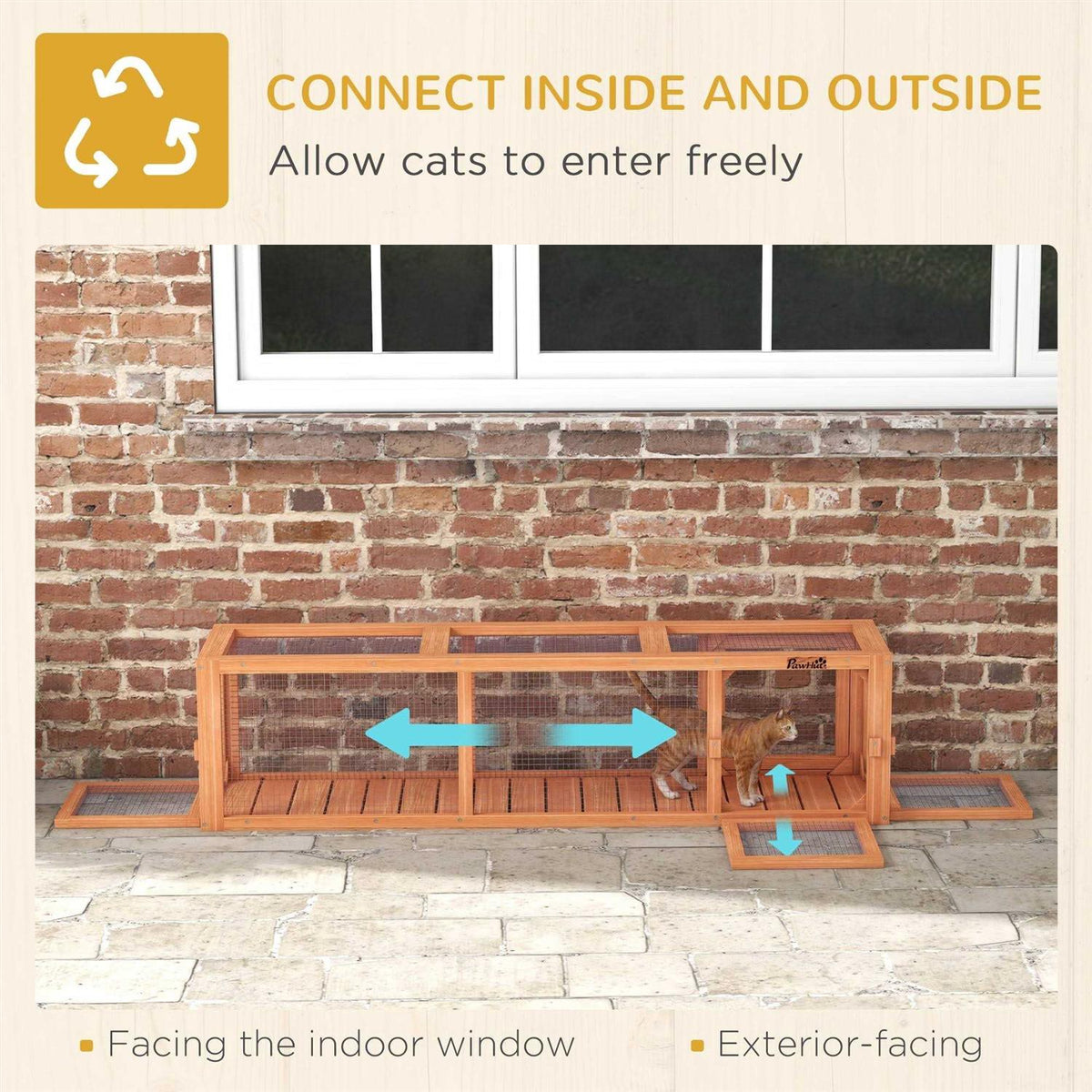 Wooden Outdoor Cat Tunnel with Weather Protection V48759