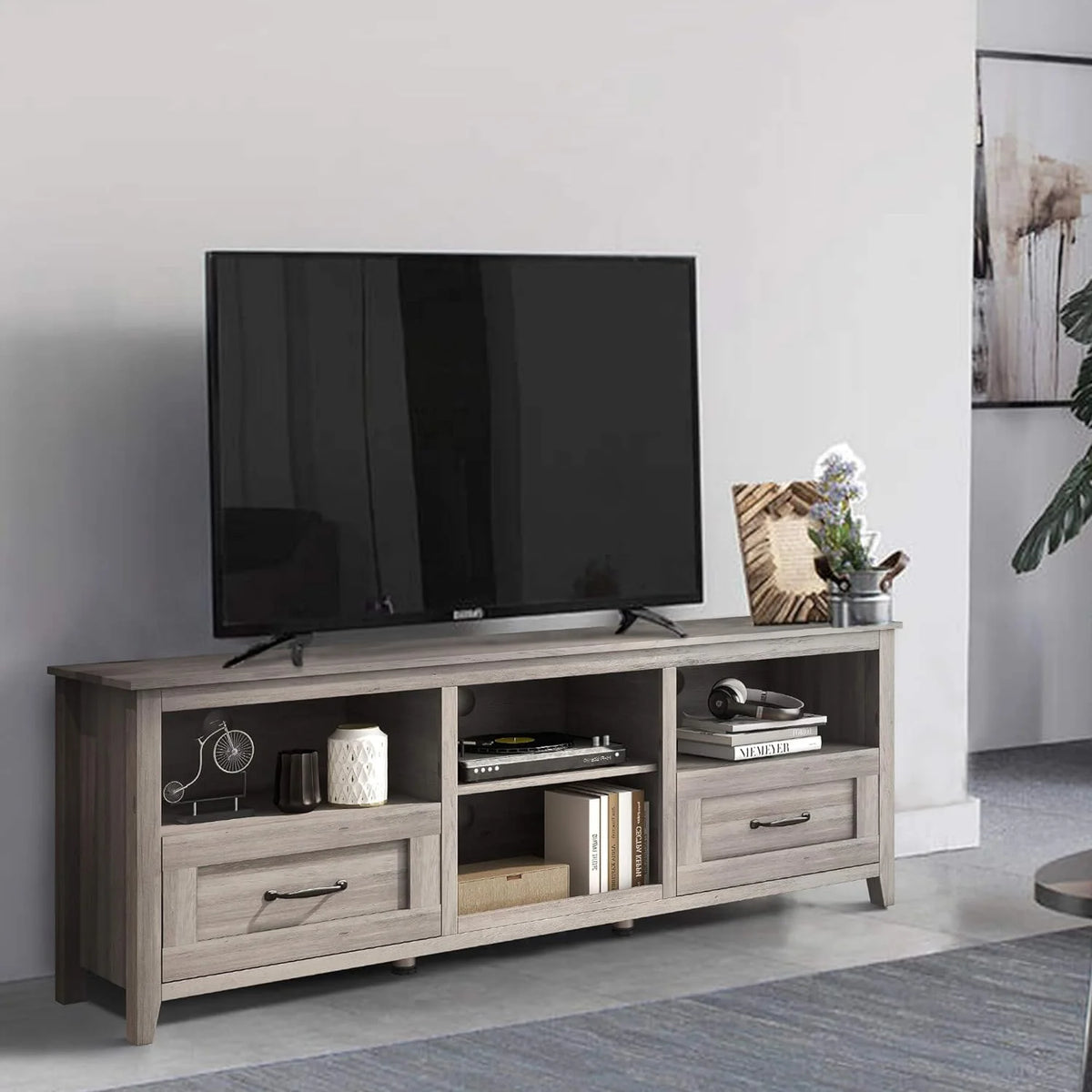Black TV Stand for 70 inch Wide Screen with Drawers P872