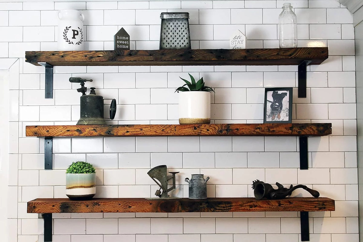 Reclaimed Wood Mantel Shelf with Steel Angle Brackets C906
