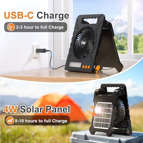 Solar Powered 4000mAh Portable Table Fan with LED Lantern Y296297