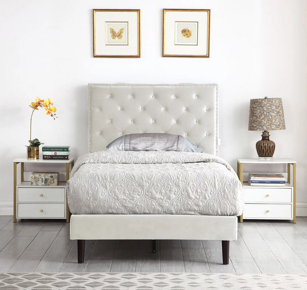 Gray Twin Upholstered Platform Bed Frame with Adjustable Headboard Q6972