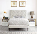 Gray Twin Upholstered Platform Bed Frame with Adjustable Headboard Q6972