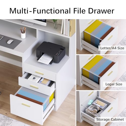 Black Computer Desk with 3 Drawer and Storage Shelves I353