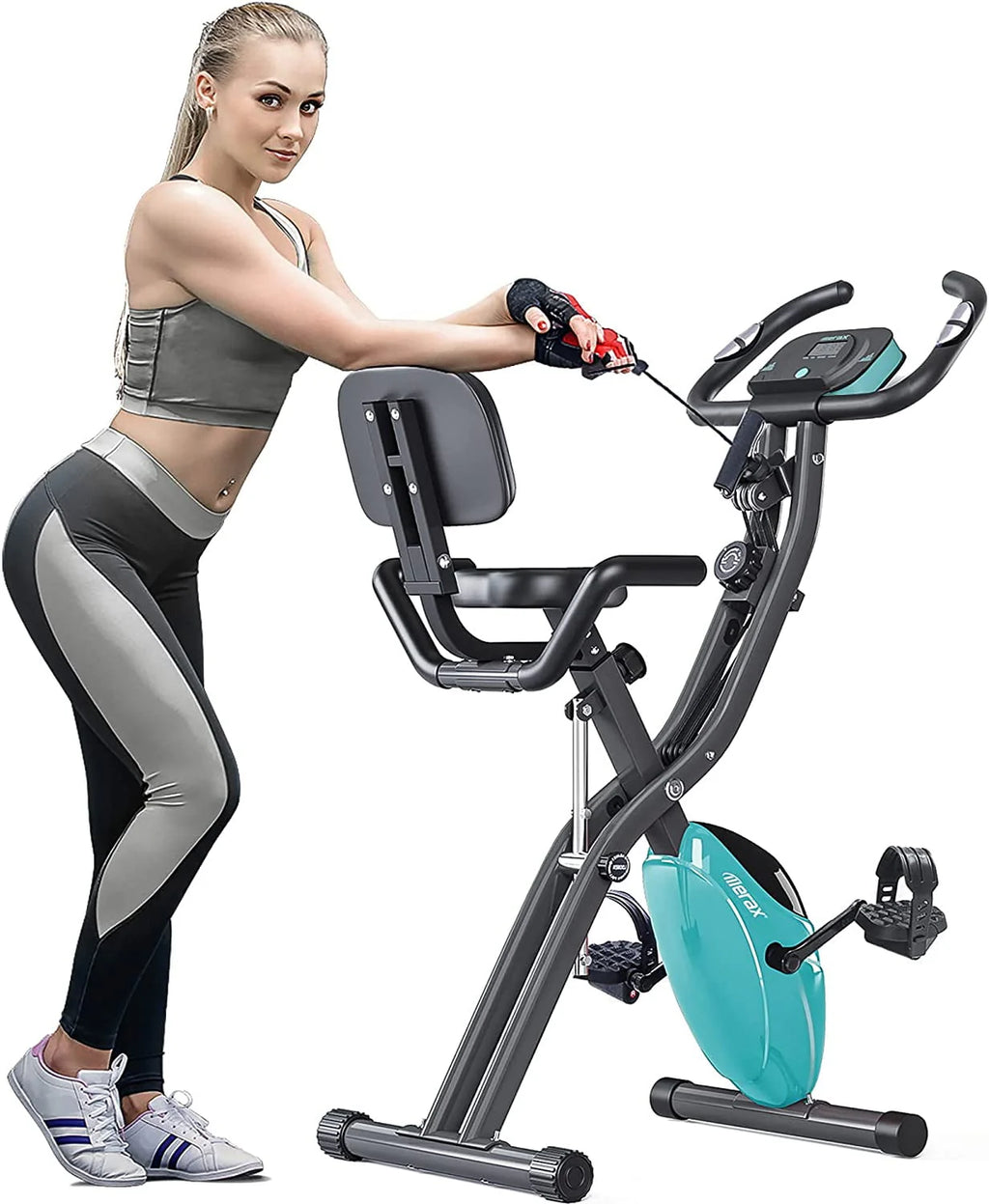 Folding Upright and Recumbent Stationary Exercise Bike with 10-Level Adjustable Magnetic Resistance P6763