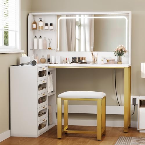 White Makeup Vanity with Mirror and Lights O788