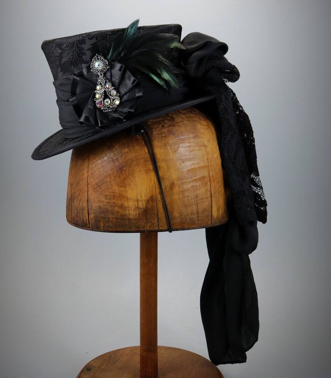 Black Brocade Mini Top Hat A520