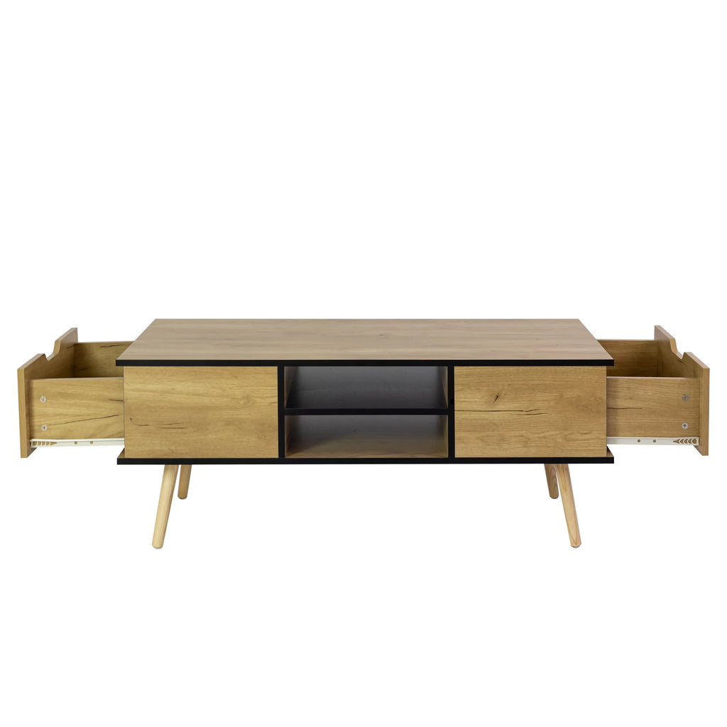 Brown Wooden Coffee Table with Storage Shelf and 2 Drawers A9101