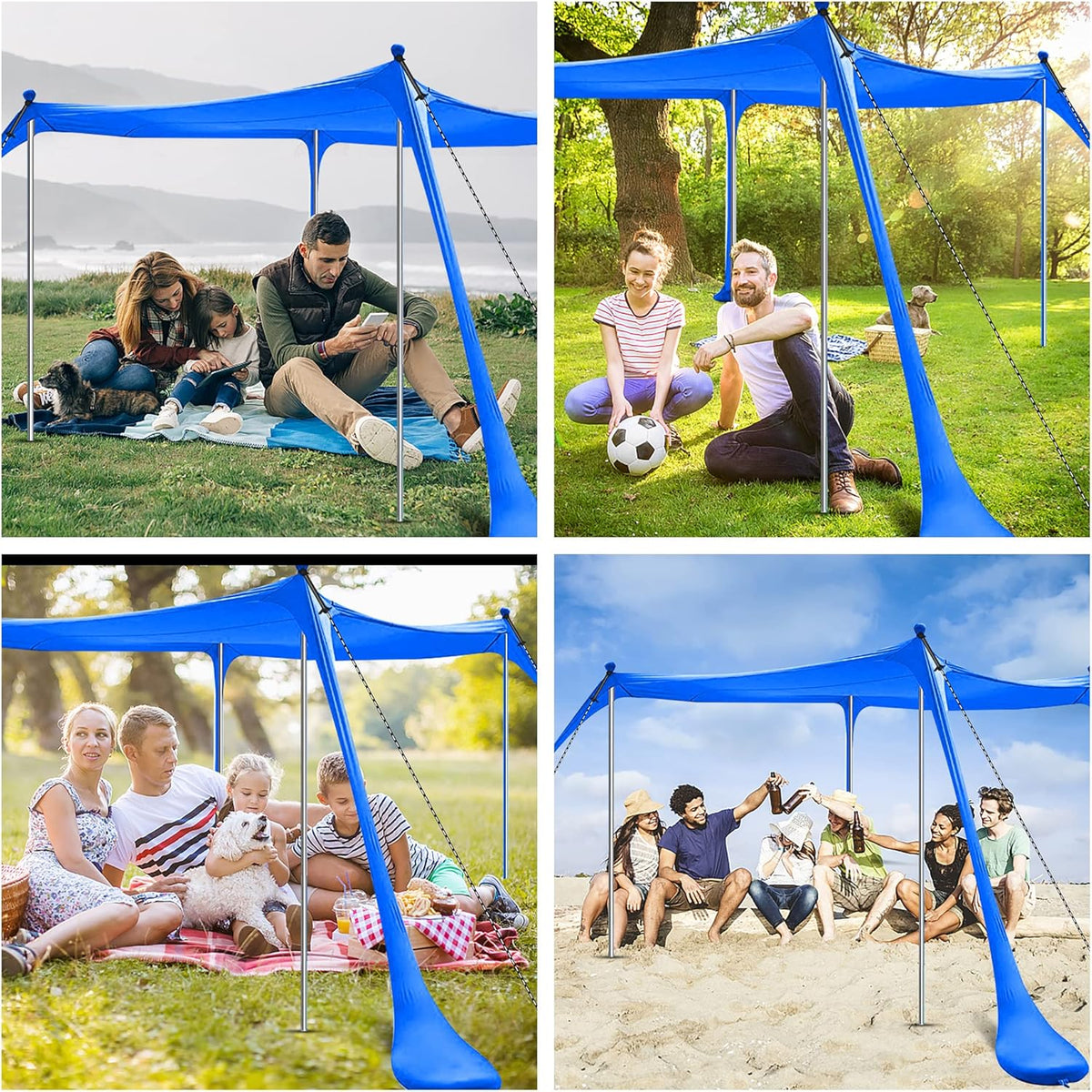 Beach Tent, Pop Up Portable Canopy Set, UPF 50+ Sunshade with Carry Bag, Aluminum Poles, Sands Shovel, and Pegs (10x10 FT Blue) F3671