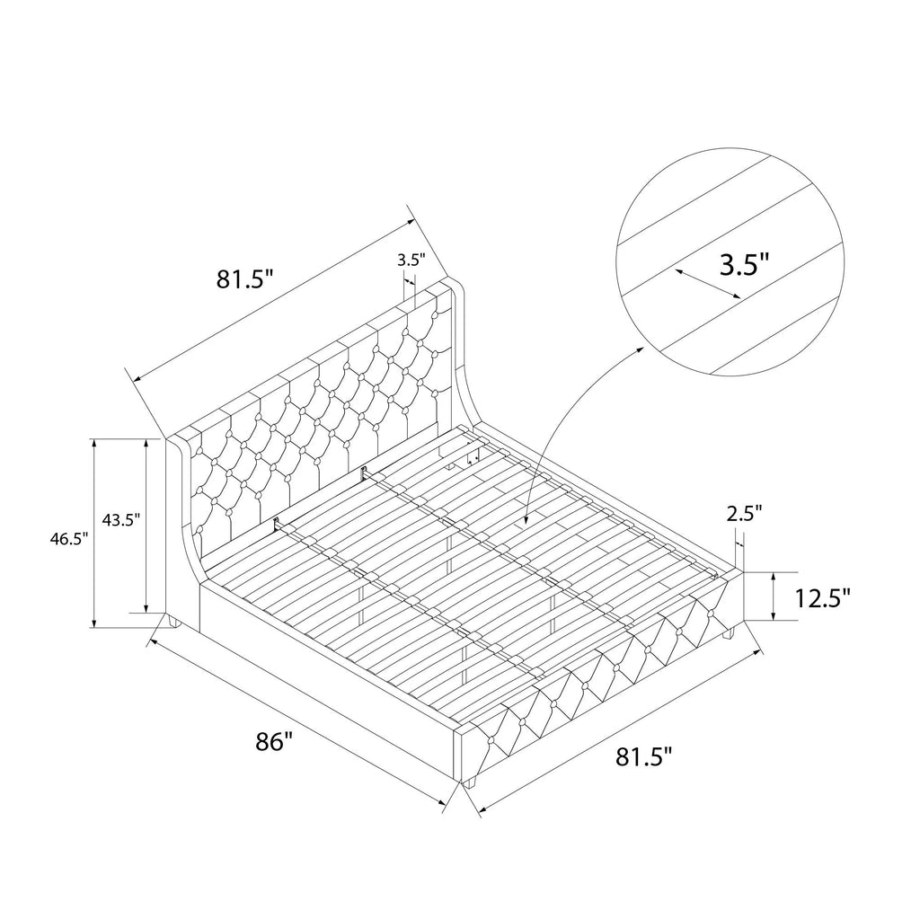 King Light Gray Linen Upholstered Bed T44210