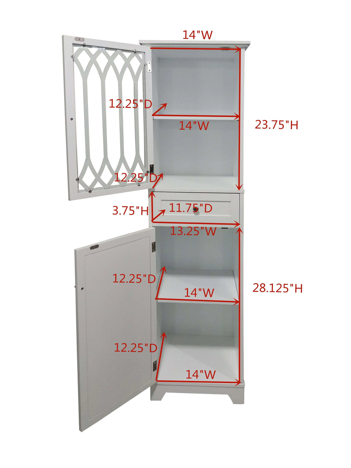 White Tall Wood Bathroom Storage Cabinet Linen Tower C43581