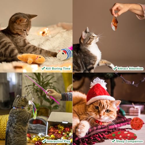 12Pcs Christmas Cat Toys Set with Catnip Plush Mice Feather Cat Wand T85759
