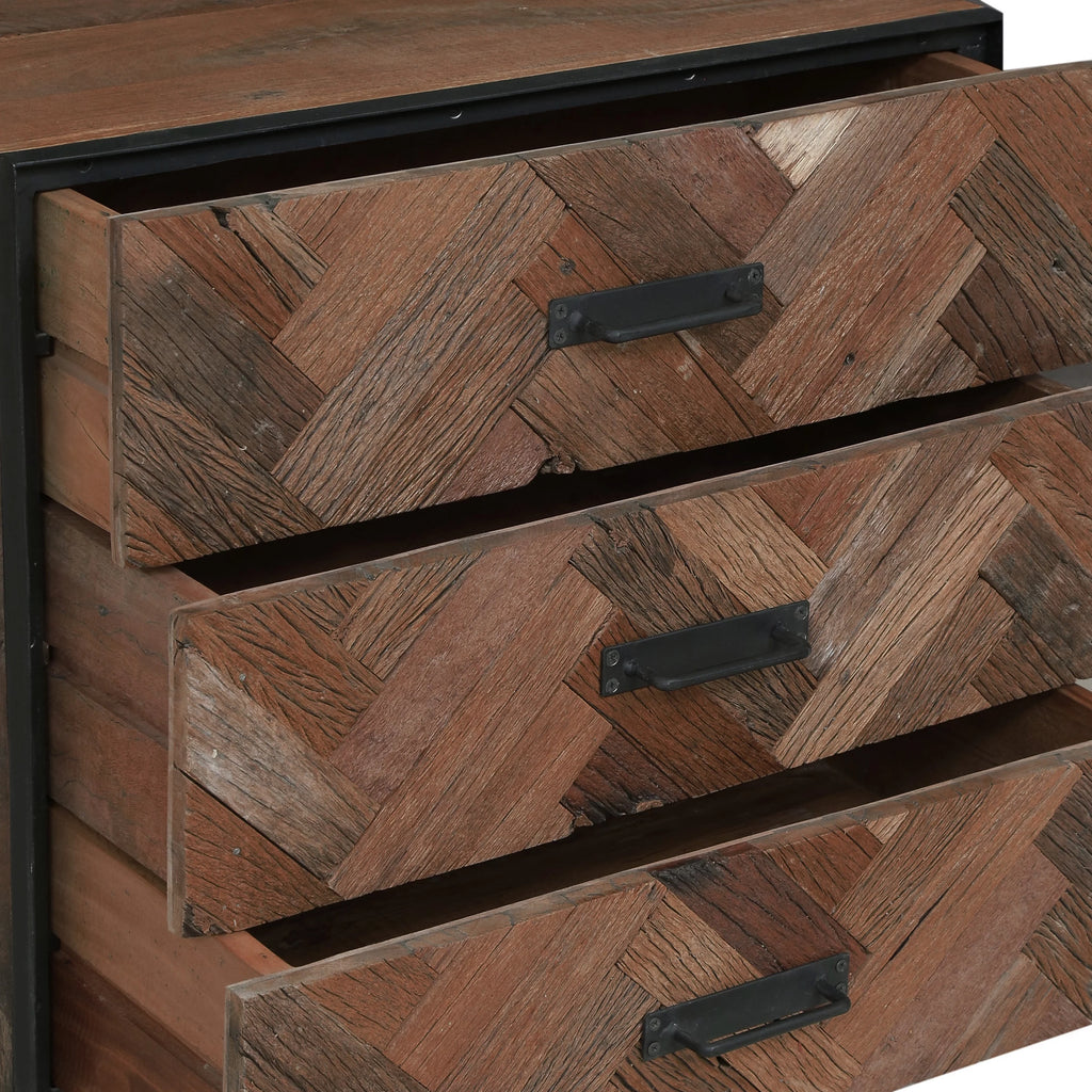 Handcrafted Boho Wood 3 Drawer Cabinet B13058