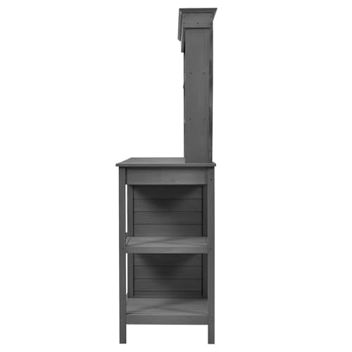 39” Grey Wooden Outdoor Storage Cabinet with 2-Tier Shelves F20058