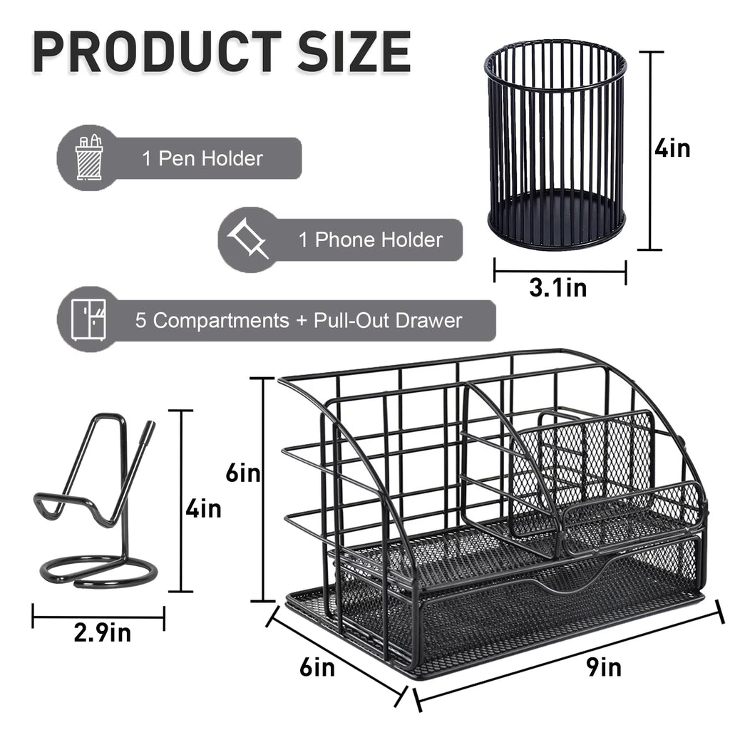 Black 3 Pcs Desk Organizer with Drawer I898