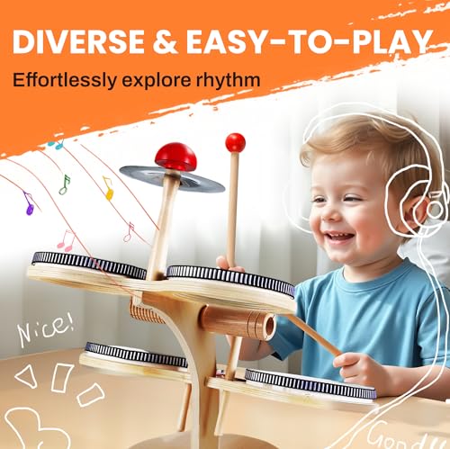 Wooden 8 in 1 Percussion Drum Kit with Xylophone Cymbal C159