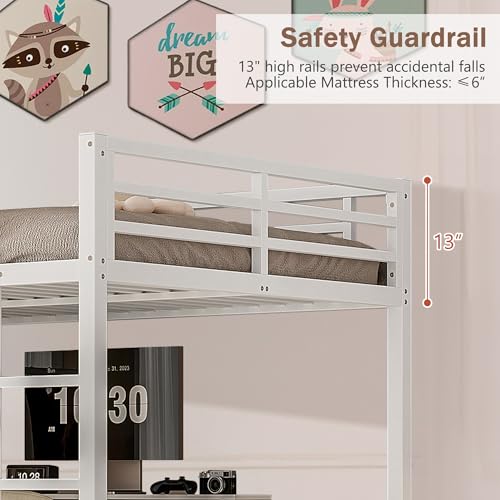 Queen Heavy Duty Metal Loft Bed with L-Shaped Desk, Wardrobe & 5 Storage Shelves Y577
