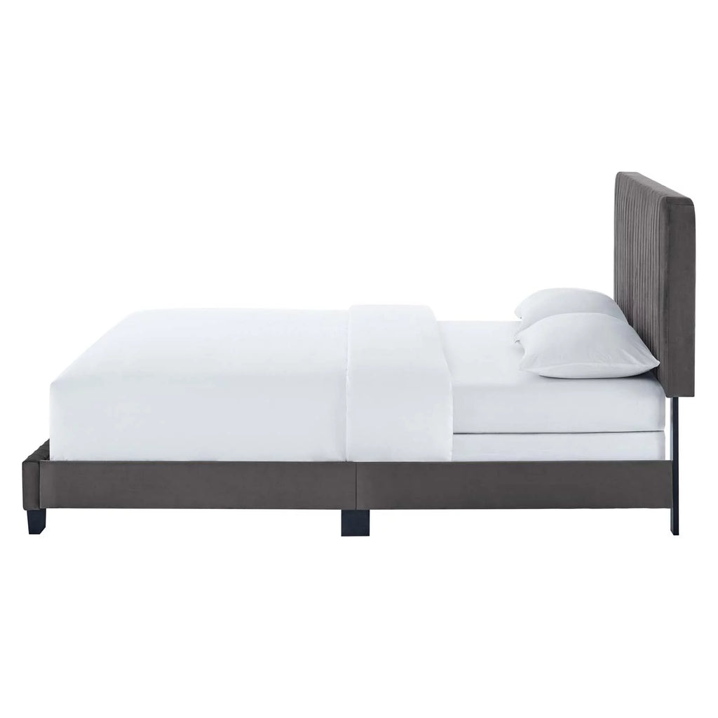 King Size Grey Velvet Tufted Platform Bed Frame Z431