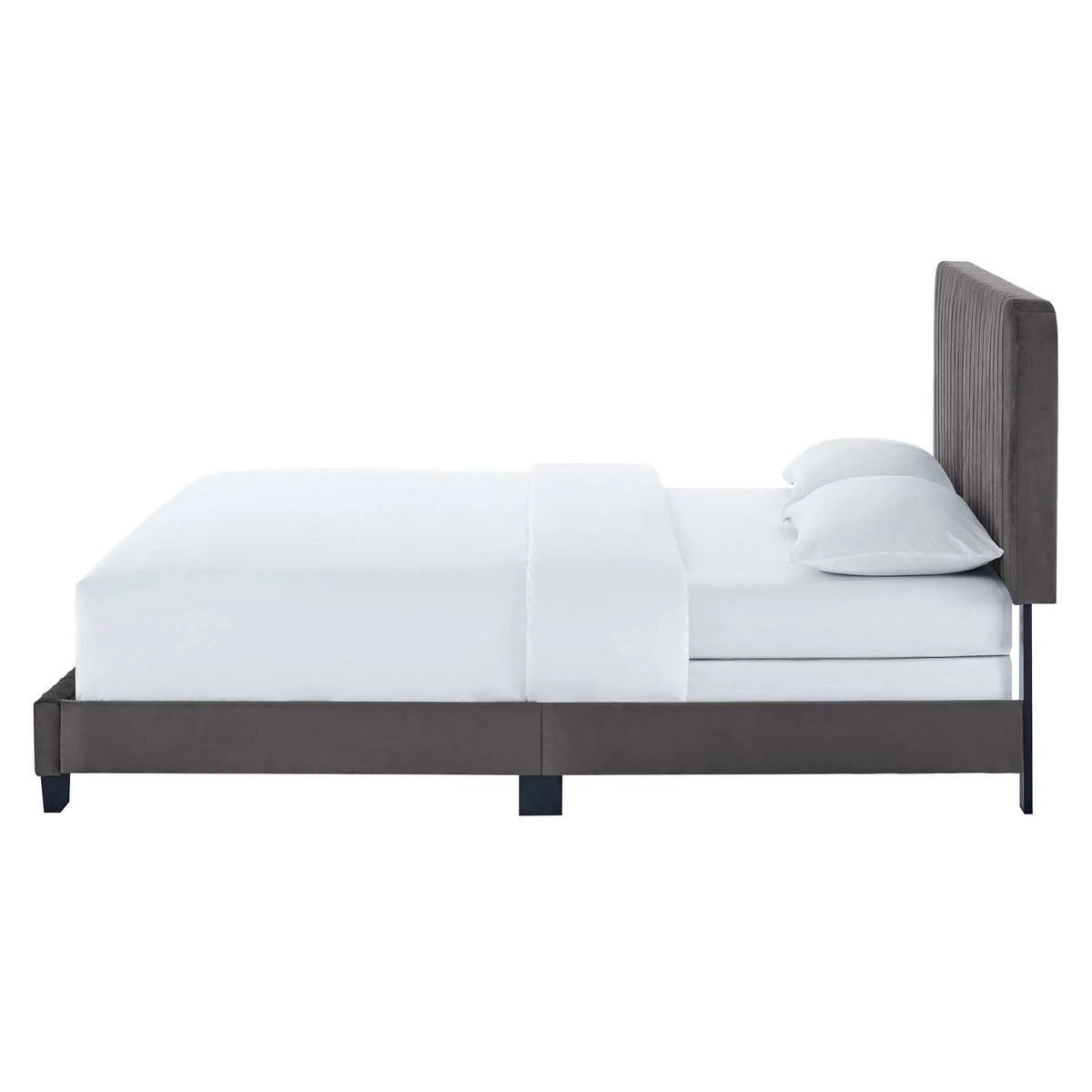 King Size Grey Velvet Tufted Platform Bed Frame Z431