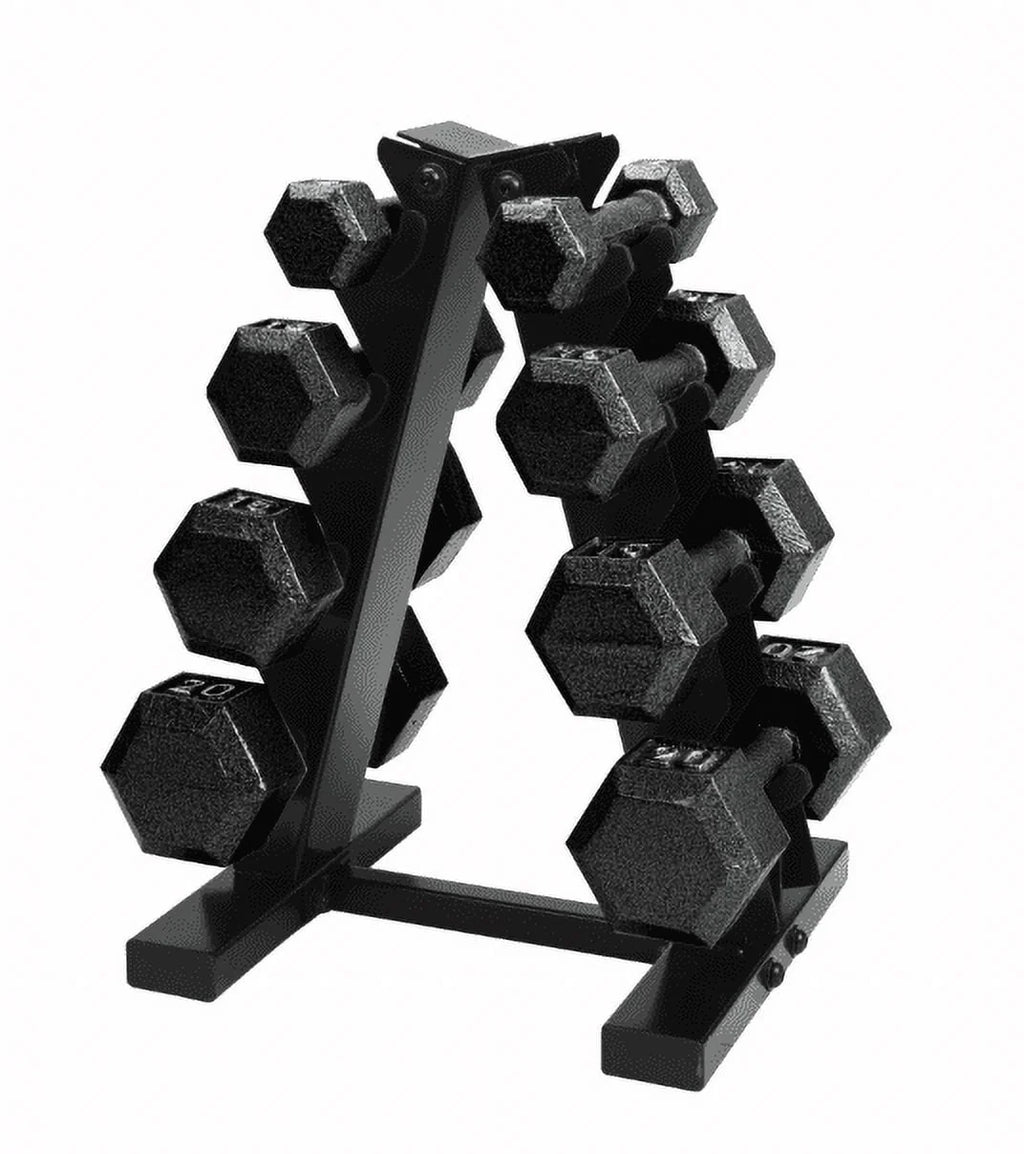 100 lb Cast Iron Hex Dumbbell Weight Set with Rack N3427
