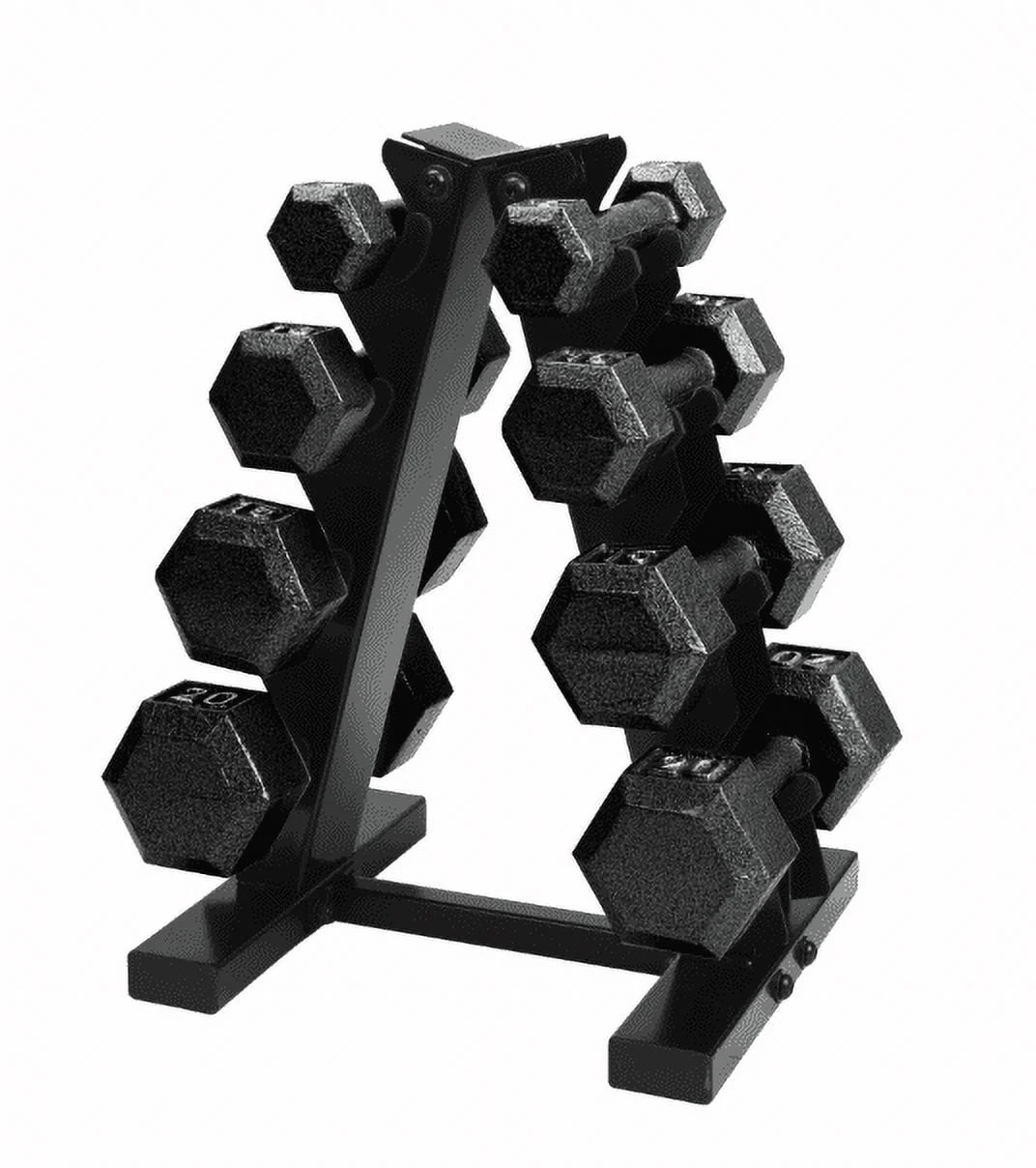 100 lb Cast Iron Hex Dumbbell Weight Set with Rack N3427