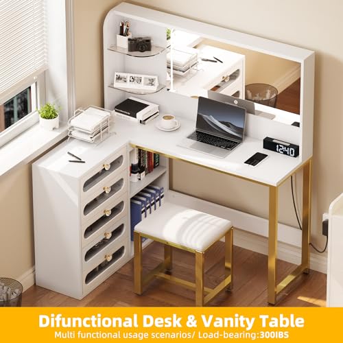 White Makeup Vanity with Mirror and Lights O788