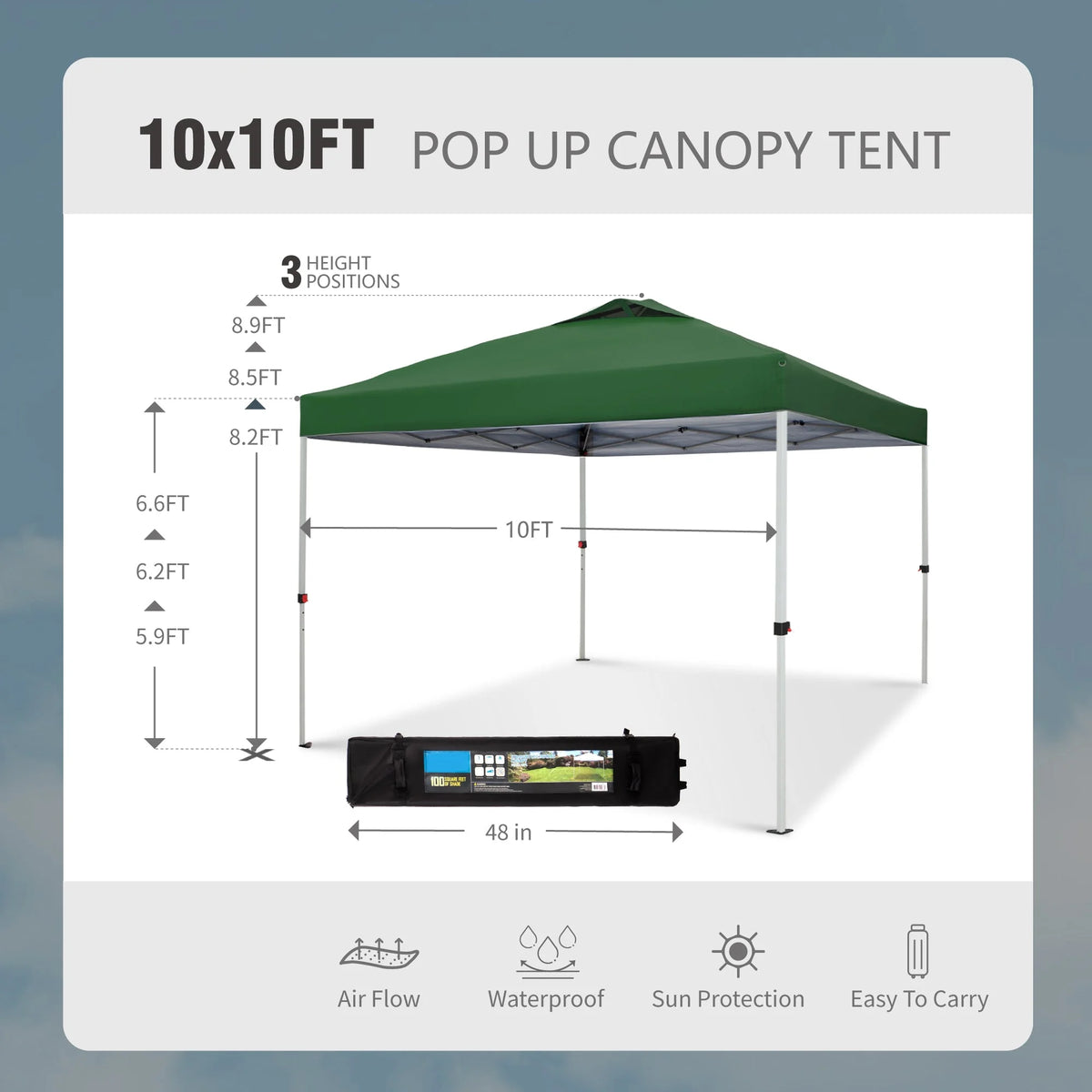 10'x 10' Pop up Canopy Tent with Roller Bag, Blue X9562