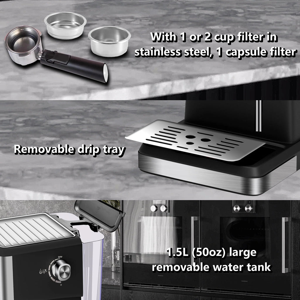 20 Bar Stainless Steel Espresso Machine with Milk Frother C645290