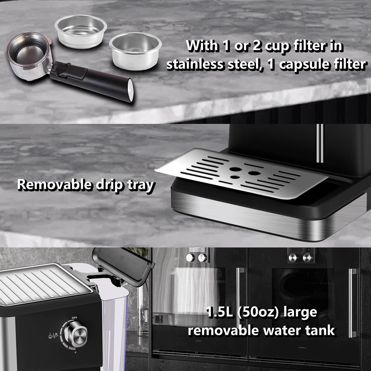 20 Bar Stainless Steel Espresso Machine with Milk Frother C645290