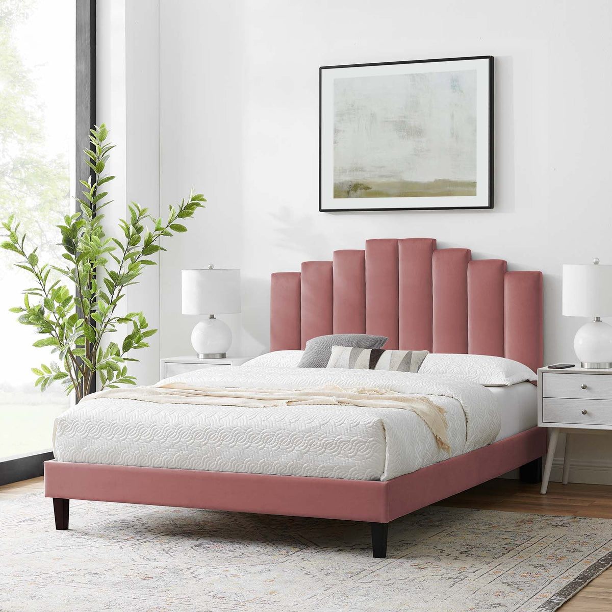 Queen Size Velvet Platform Bed Frame X719121