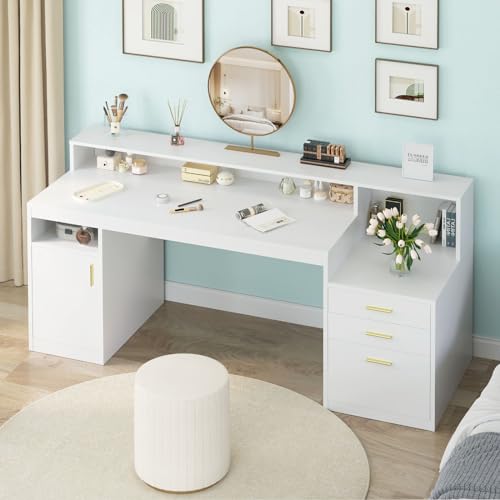 Black Computer Desk with 3 Drawer and Storage Shelves I353