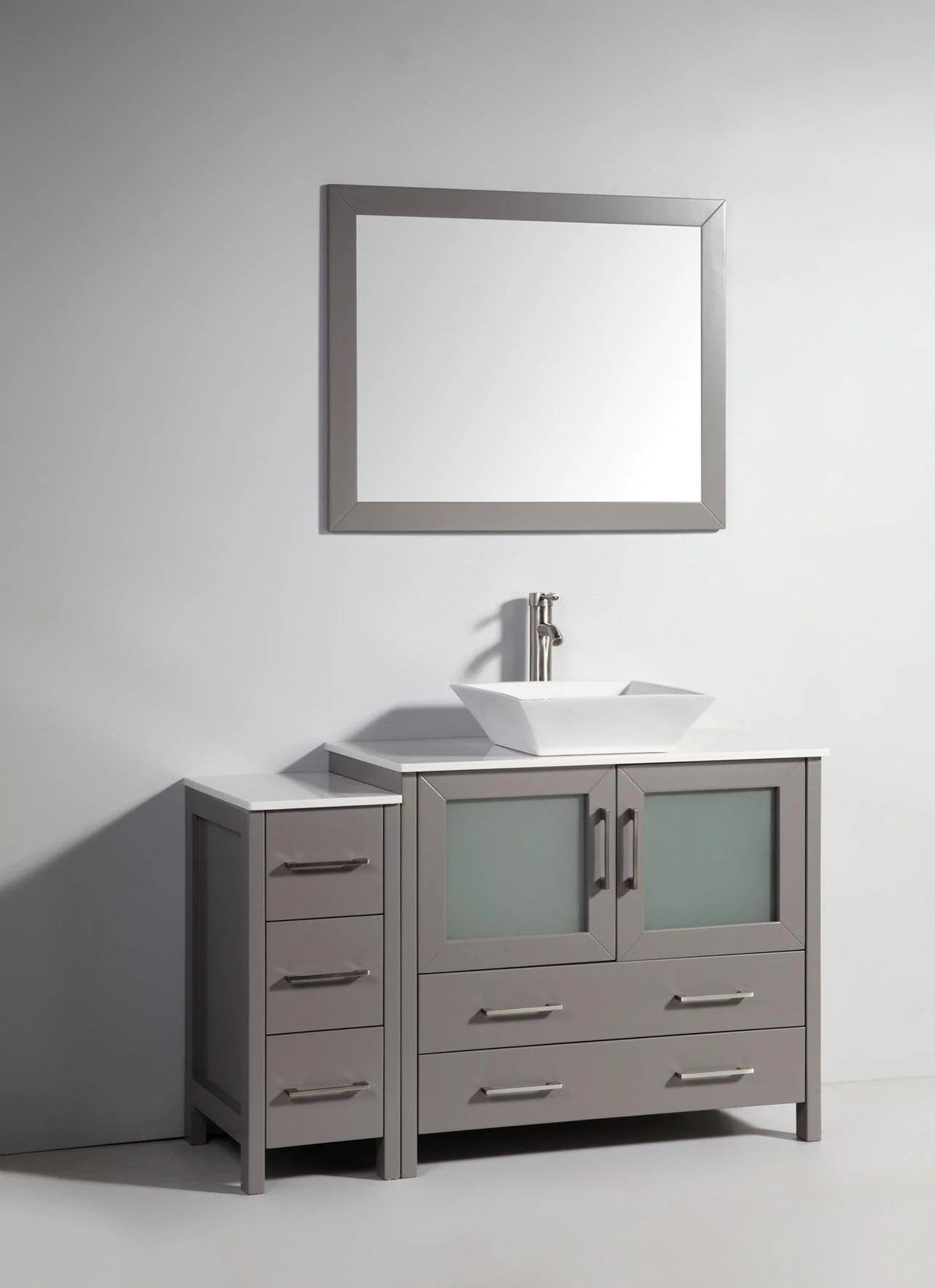 48 in. Single Sink Vanity Cabinet with Ceramic Vessel Sink & Mirror Grey G695
