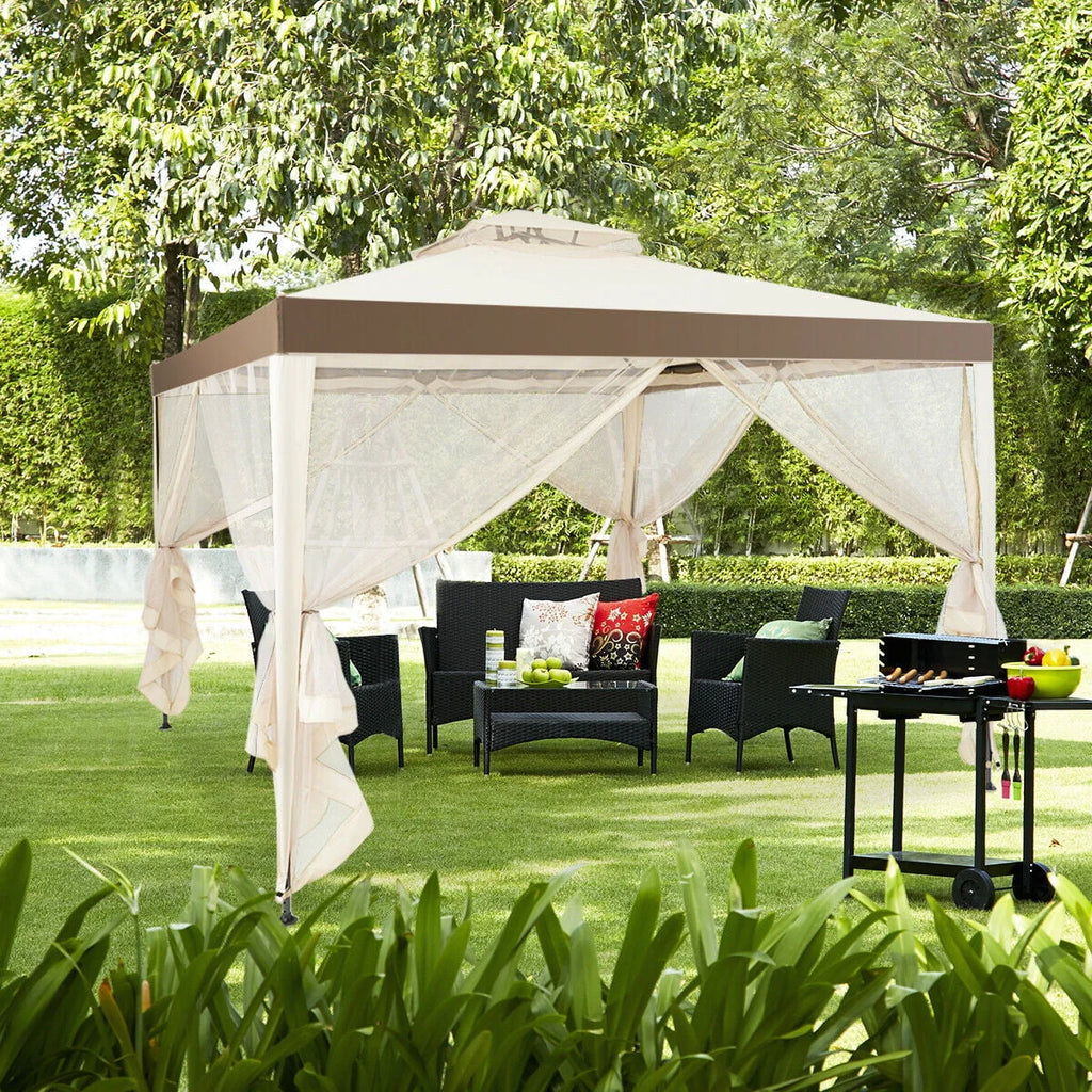 10'x 10' Beige Canopy Gazebo with Mosquito Netting V2613