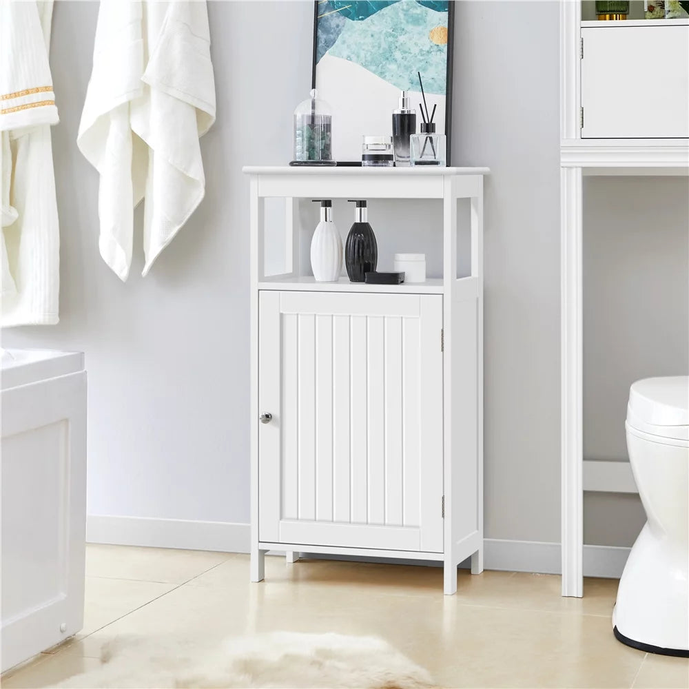 4-Tier White Wooden Bathroom Floor Cabinet Y321898