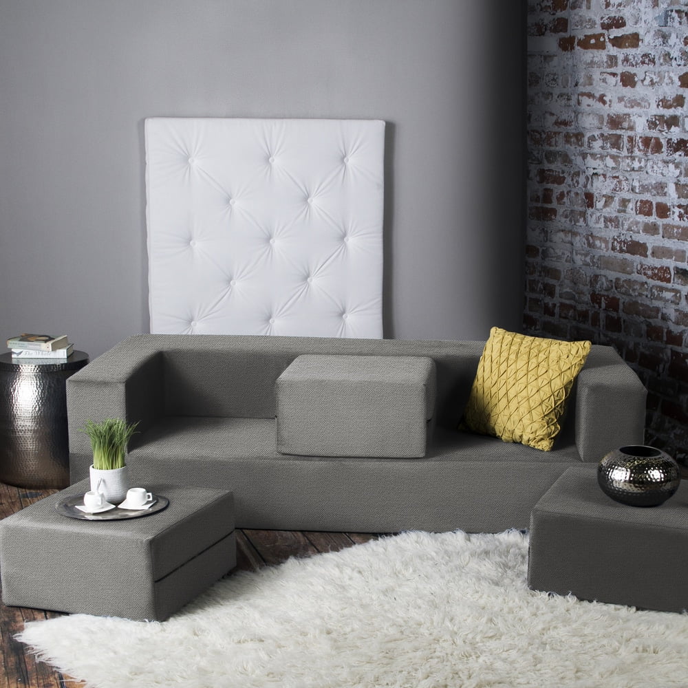 California King Convertible Sleeper Sofa and Ottomans Dove Grey Foam Polyester F632481