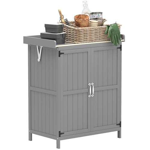Outdoor Storage Cabinet with Metal Tabletop and Shelf K370422