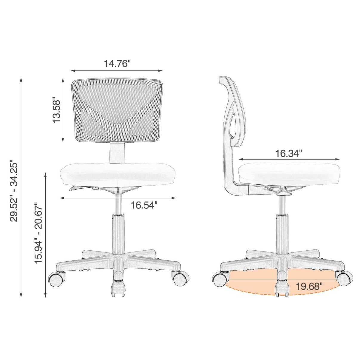 Ergonomic Office Chair with Wheels, Orange E6891