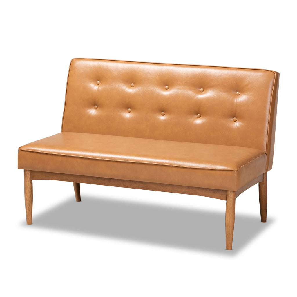 Tan Faux Leather Upholstered Wood Dining Corner Sofa Bench P149