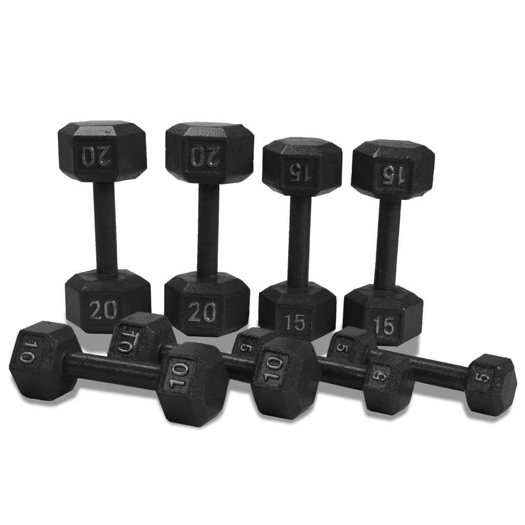 100 lb Cast Iron Hex Dumbbell Weight Set with Rack N3427