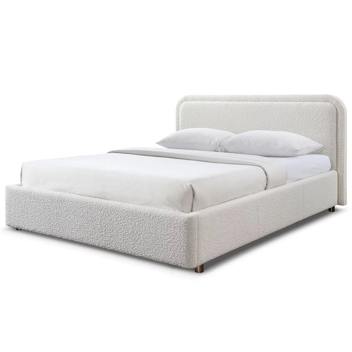 Queen Upholstered Platform Bed in White Boucle Fabric Q572