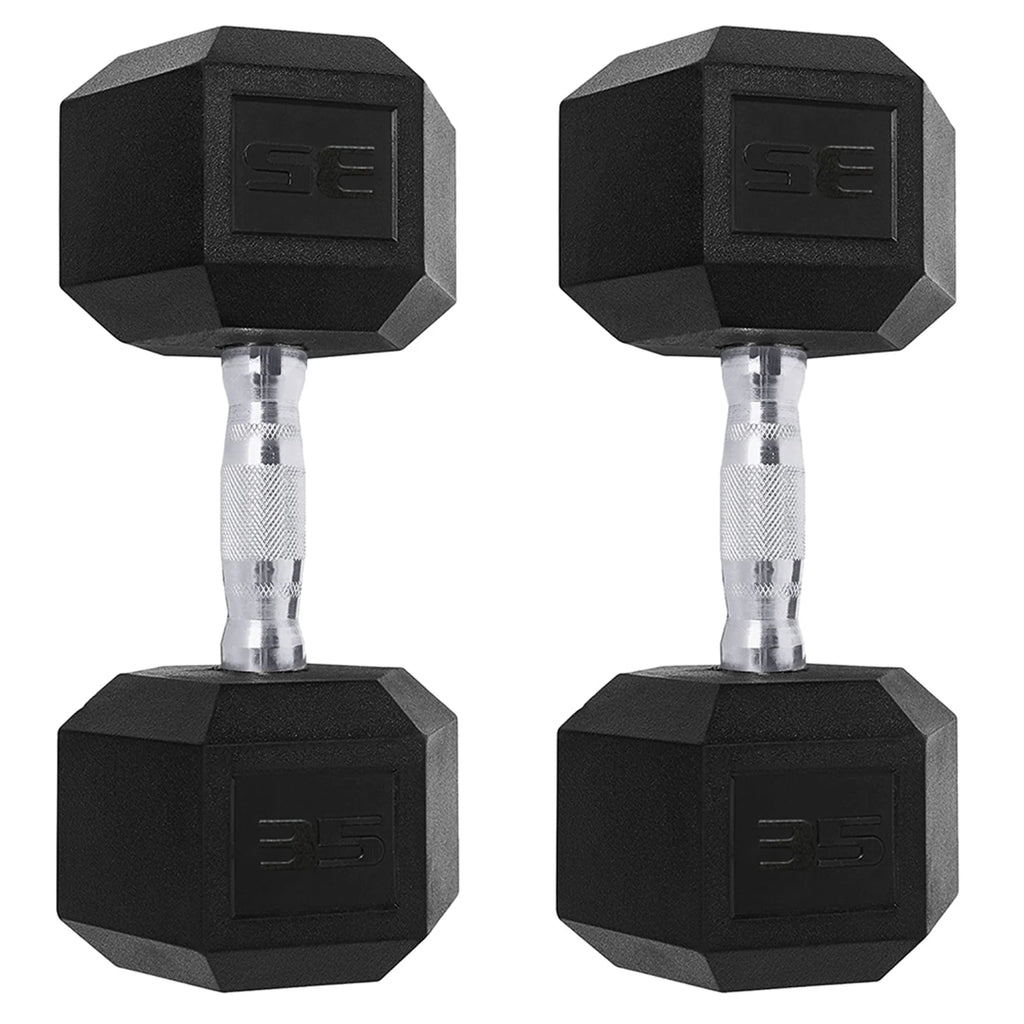 Set of 2 Black 35LB Hex Dumbbells I5612