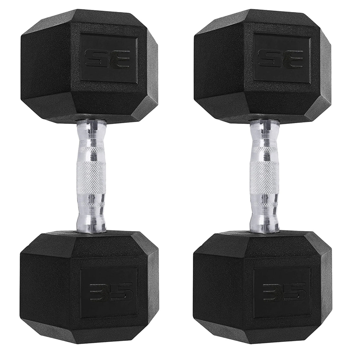 Set of 2 Black 35LB Hex Dumbbells I5612