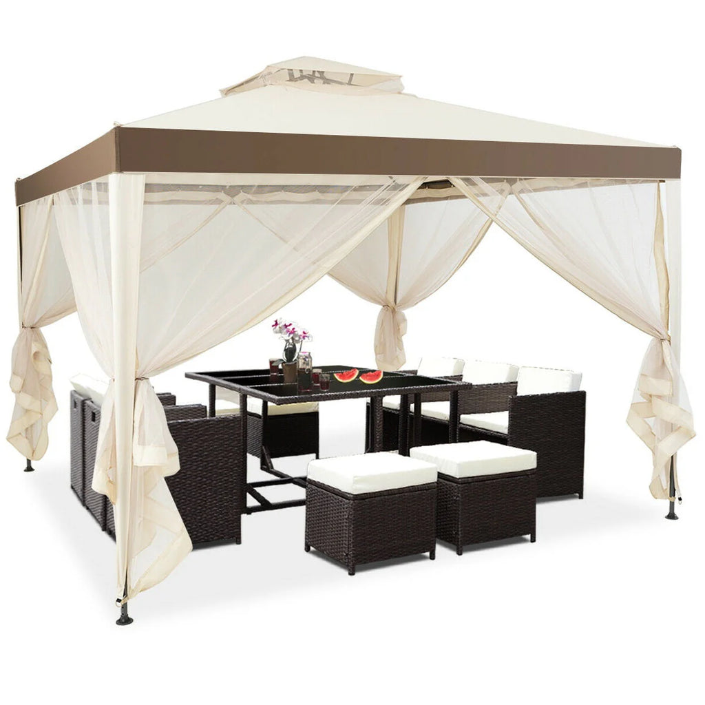 10'x 10' Beige Canopy Gazebo with Mosquito Netting V2613
