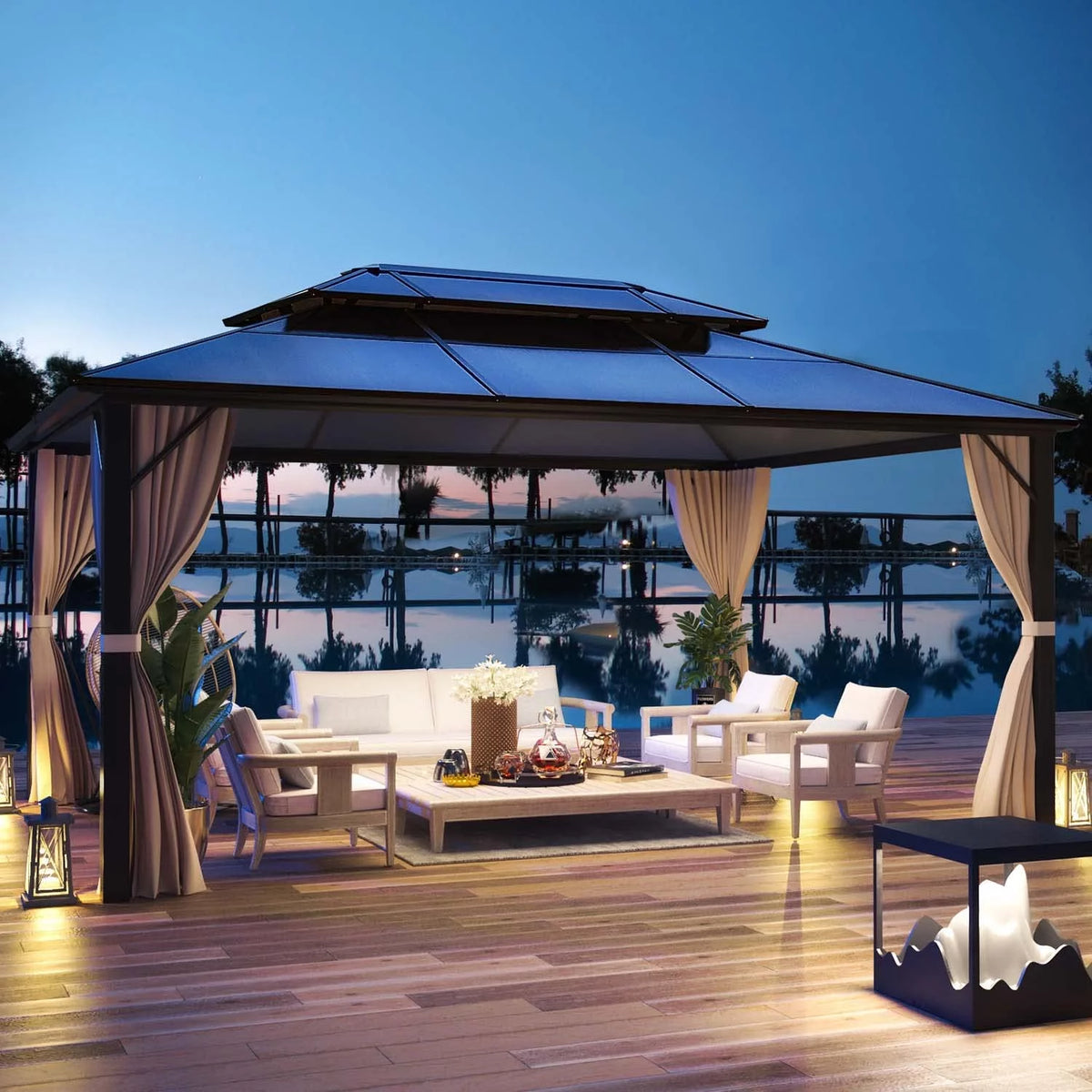 12'x16' Brown Polycarbonate Double Roof Hardtop Gazebo Canopy U13288