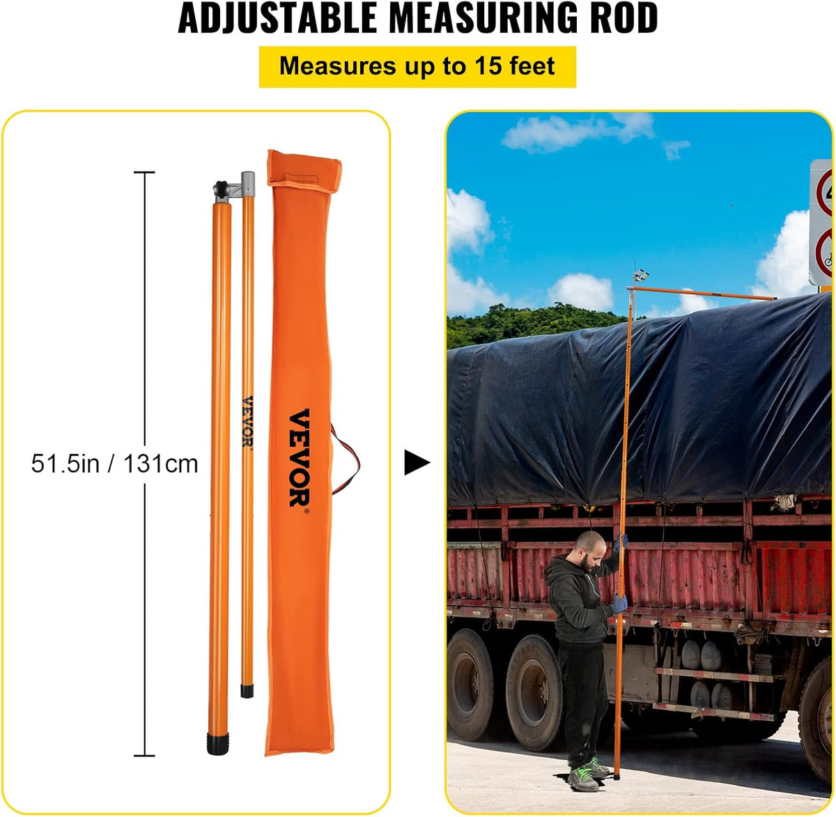 15' Fiberglass Truck Height Measuring Stick with Carrying Bag D10381