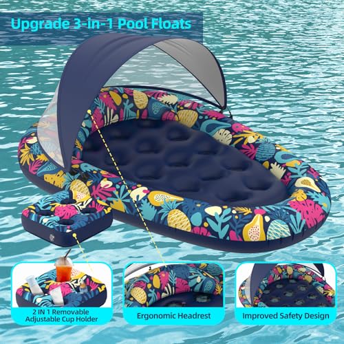 XL Inflatable Pool Float with Canopy Cup Holder X660